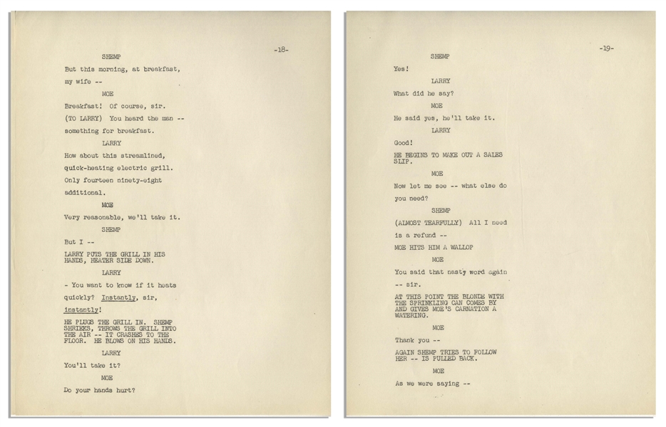 Moe Howard's 62pp. Script, Plus Run Down Page, for ''The Colgate Comedy Hour'' Airing 16 December 1951 -- Very Good Plus Condition